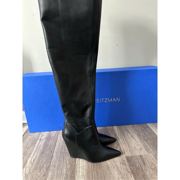 Stuart Weitzman Saloon Leather Wedge Boots - Picture 4 of 9